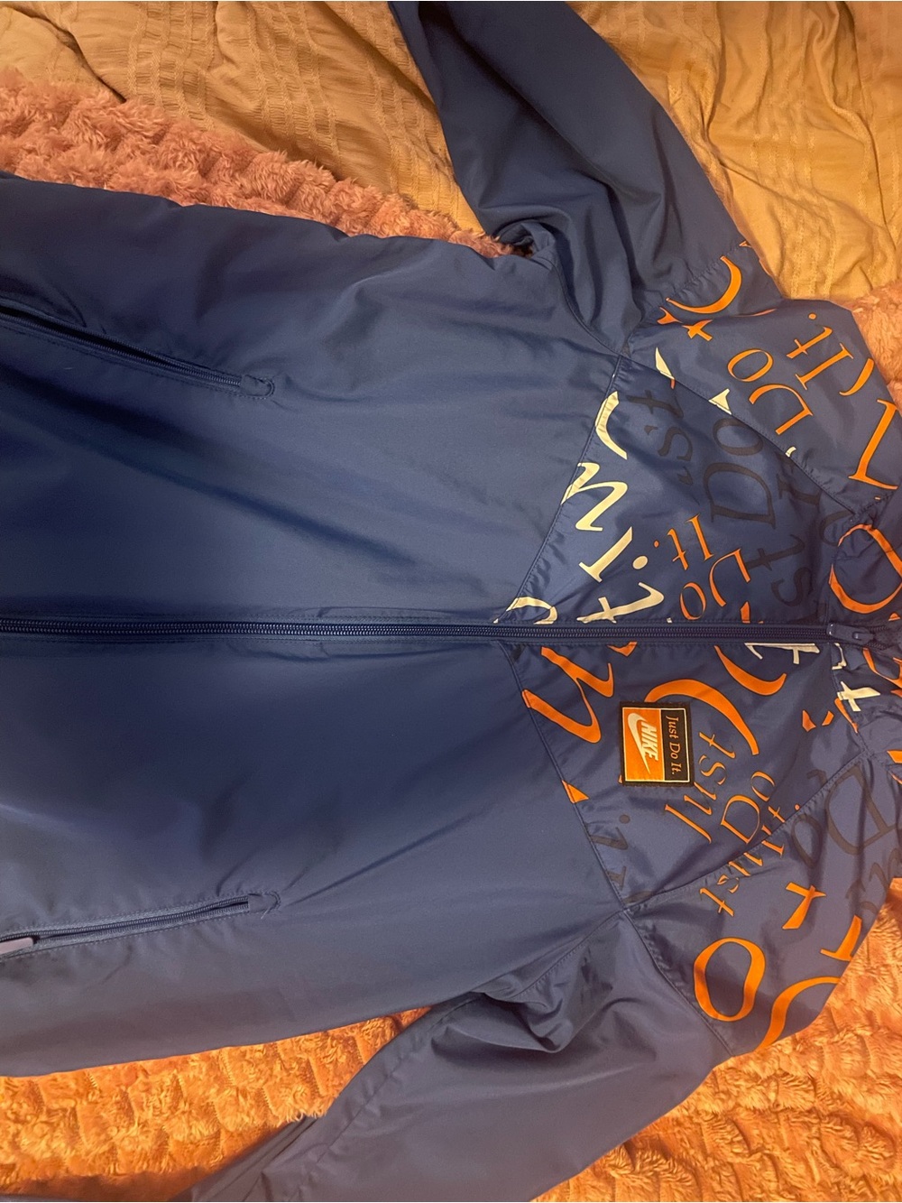 Nike Navy and Orange Graphic Hooded Windbreaker